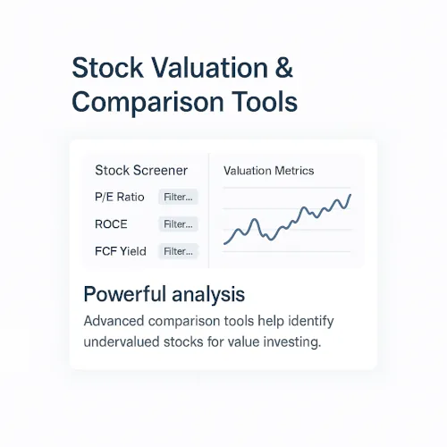 Stock valuation comparison tool showing P/E ratios, ROCE, and FCF yield metrics for value investing analysis